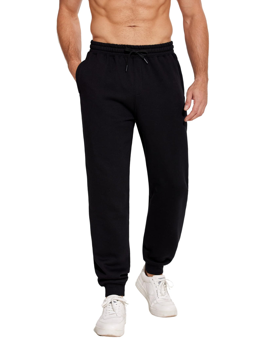 PINSPARK Men's Fleece Joggers with Zipper Pockets Tapered Sweatpants Cotton Sweat Pants for Mens Heavyweight Lounge Pants