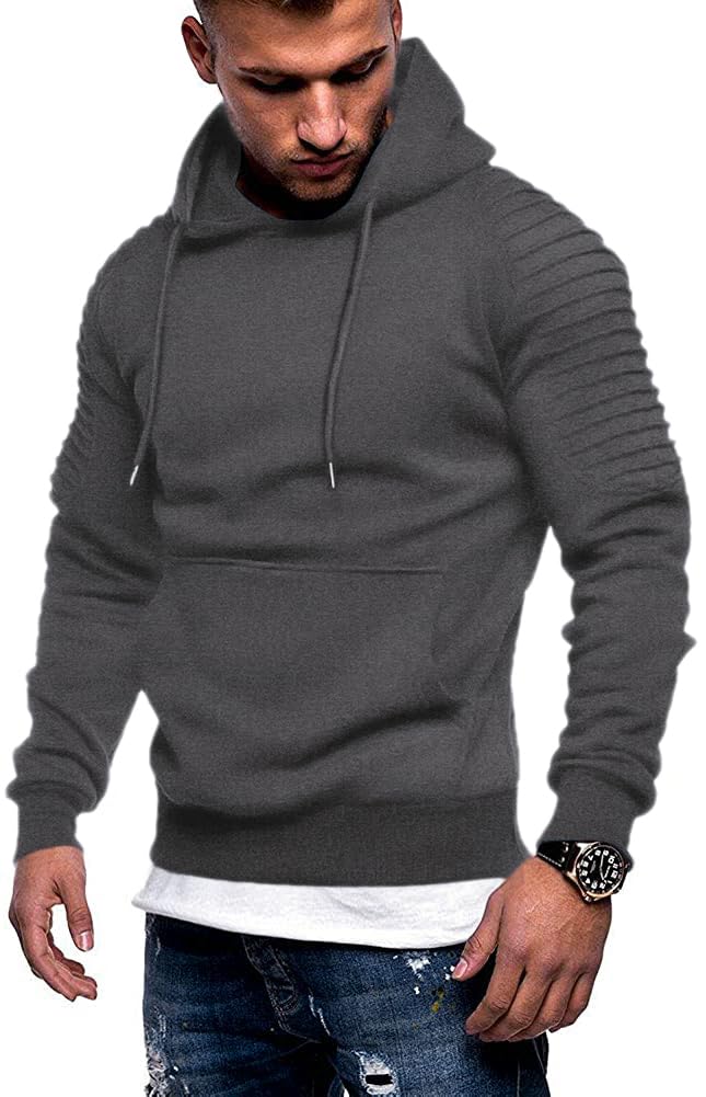 COOFANDY Mens Black Hoodie Long Sleeve Drawstring Hooded Hipster Gym Pullover Hoodies