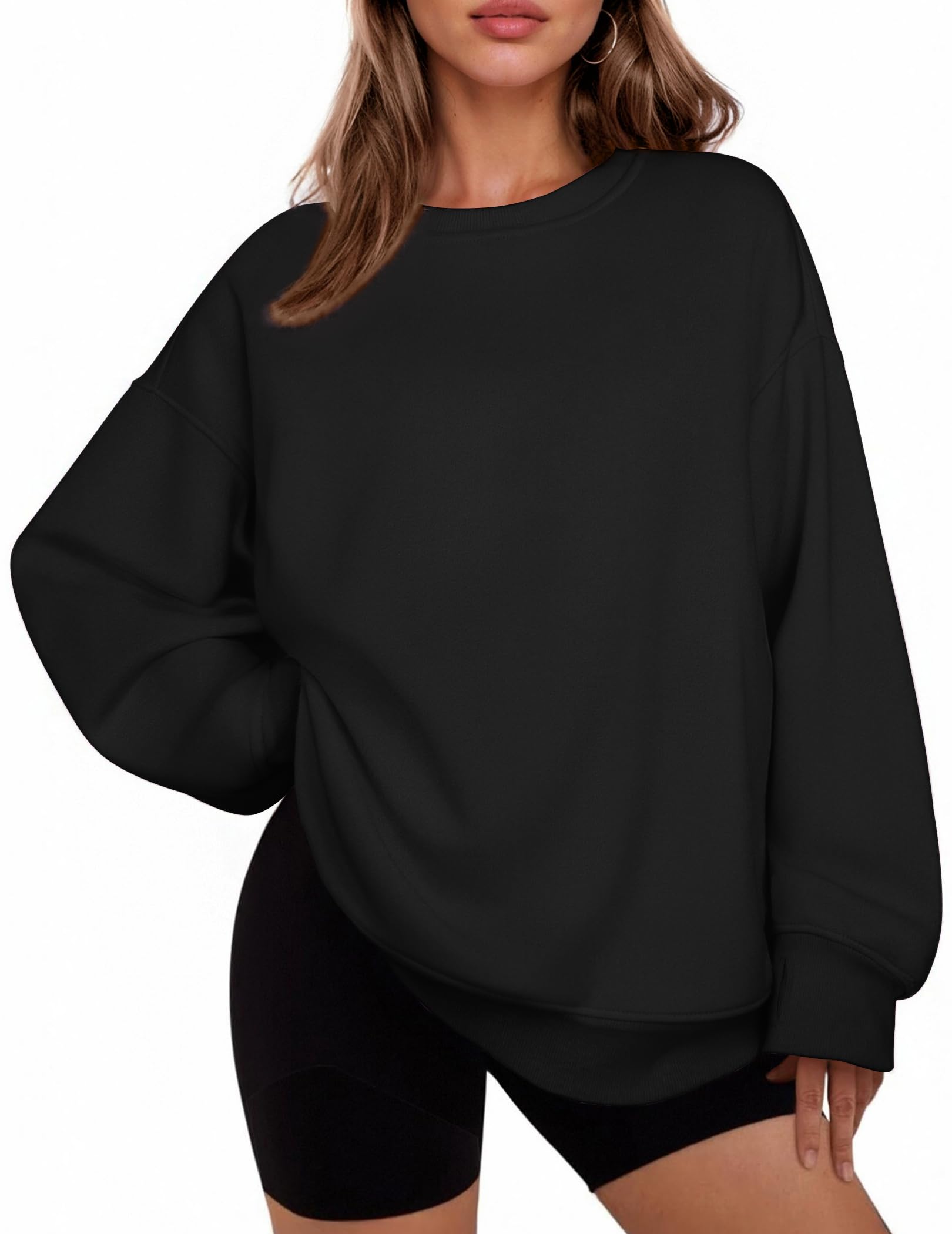 PINSPARK Womens Sweatshirt Crewneck Fleece Pullover Tops Oversized Sweat Shirts with Thumbholes Pockets 2025 Fall Outfits