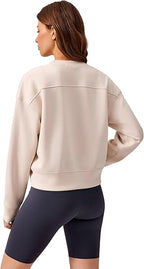 PINSPARK Soft Crewneck Cropped Sweatshirt for Women Long Sleeve Relaxed Lightweight Basic Crop Tops 2025