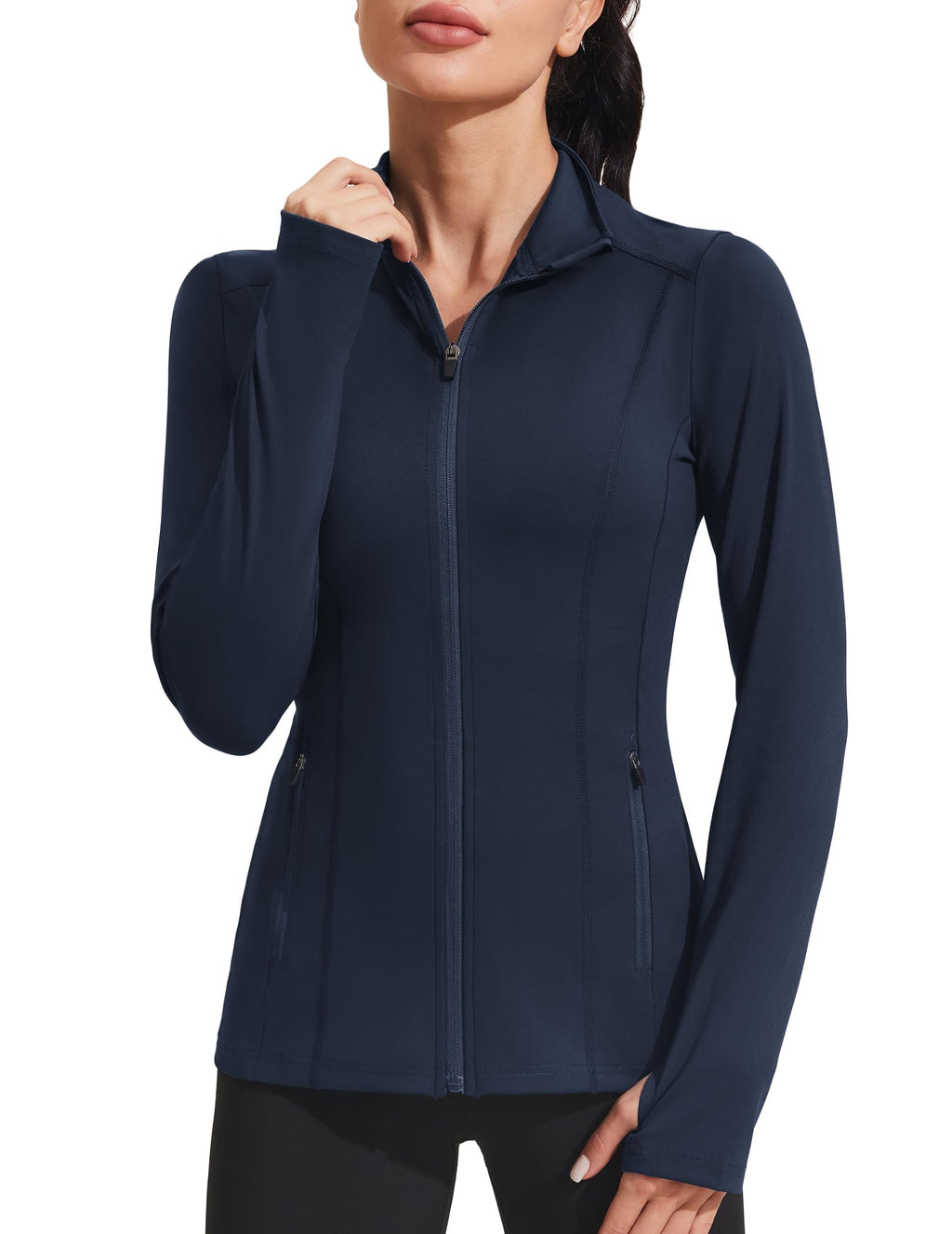 PINSPARK Women's Athletic Jackets Slim Fit Workout Jacket Full Zip Up Running Gym Yoga Sports Tops with Pockets