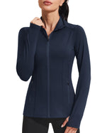 PINSPARK Women's Athletic Jackets Slim Fit Workout Jacket Full Zip Up Running Gym Yoga Sports Tops with Pockets