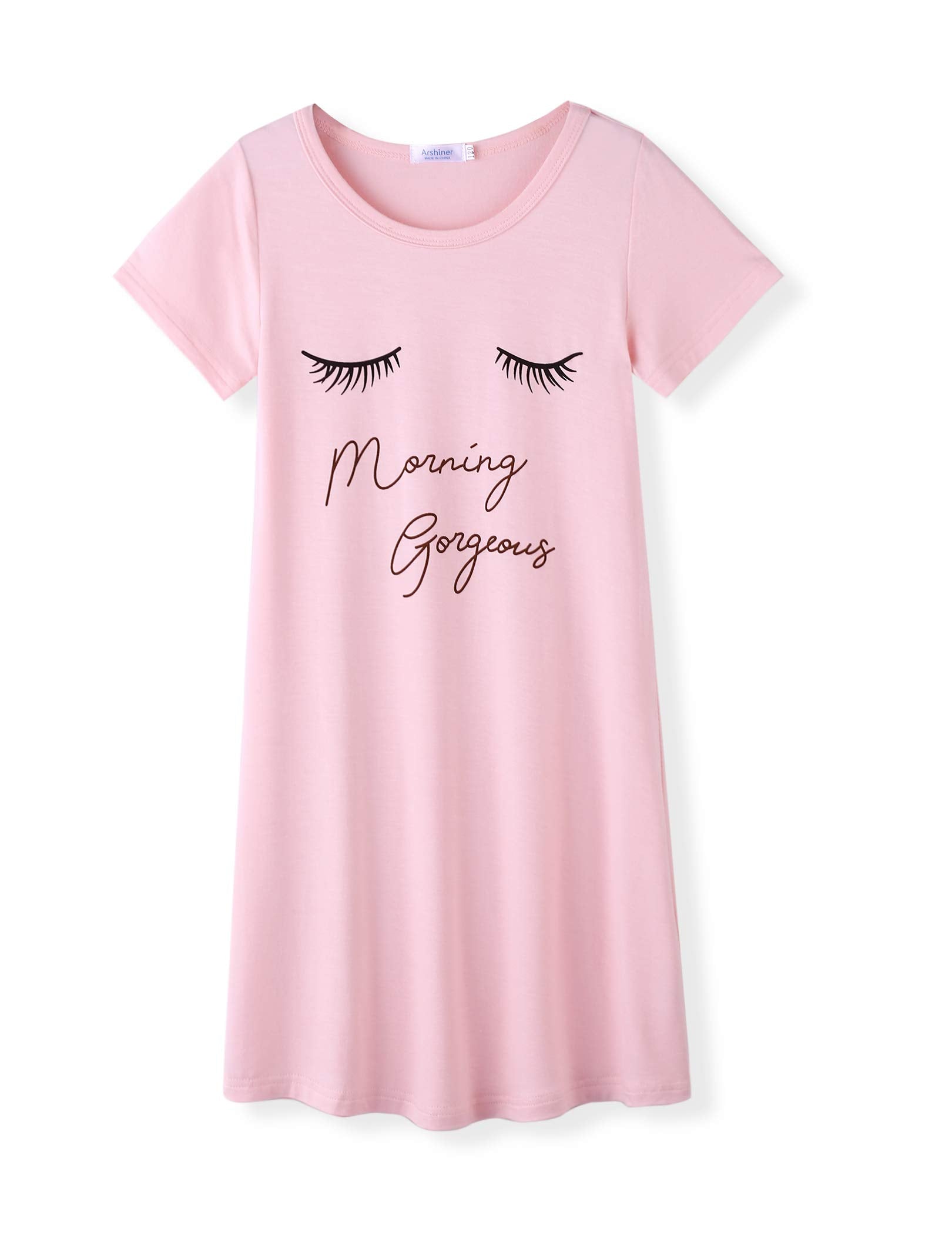 Arshiner Girls Nightgowns Summer Soft Cute Cartoon Print Pajama Sleep Dress for Kids 4-12 Years