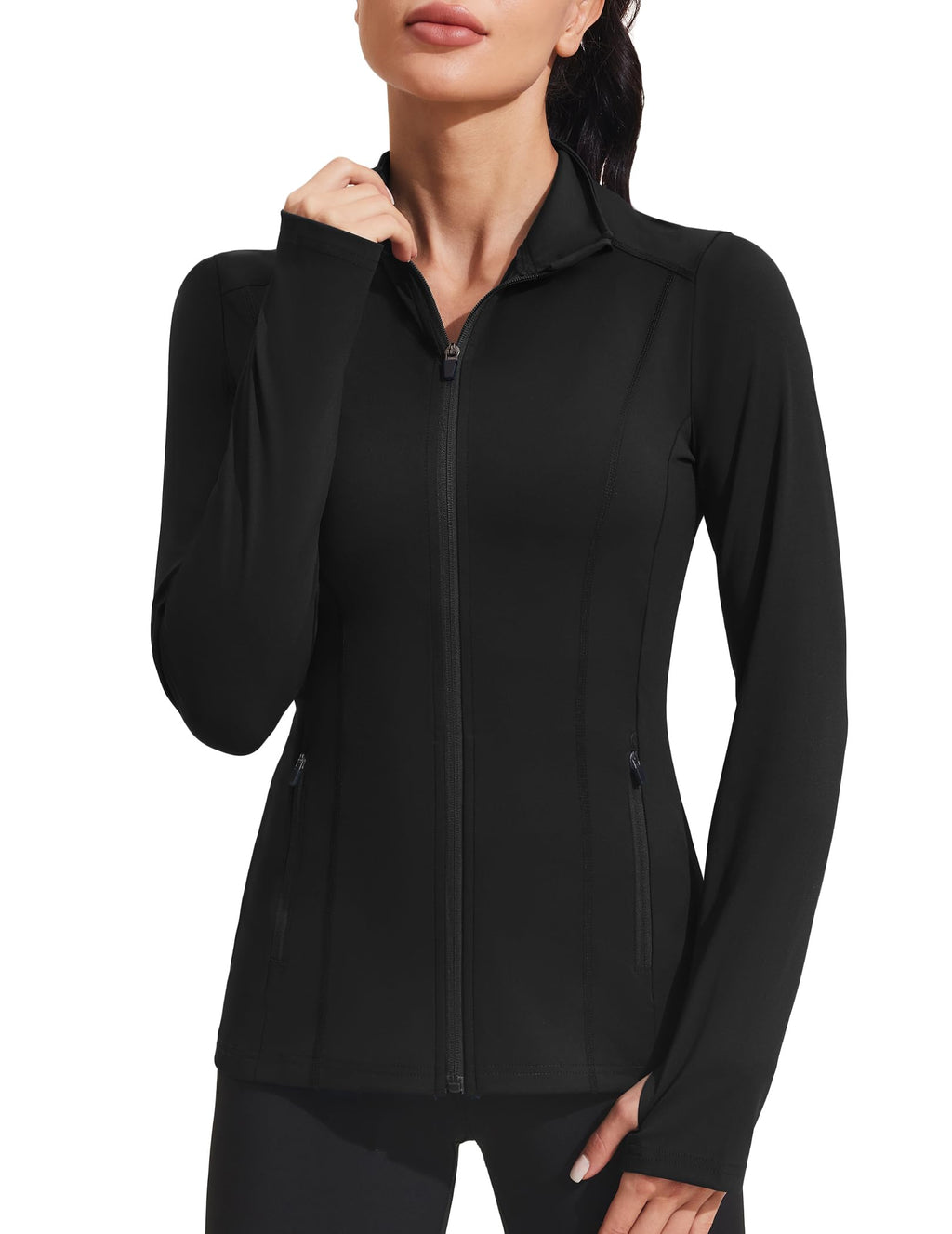 PINSPARK Women's Athletic Jackets Slim Fit Workout Jacket Full Zip Up Running Gym Yoga Sports Tops with Pockets
