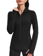 PINSPARK Women's Athletic Jackets Slim Fit Workout Jacket Full Zip Up Running Gym Yoga Sports Tops with Pockets
