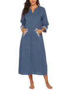 Ekouaer Women Zipper Robe 3/4 Sleeves Loungewear Dress Full Length Sleepwear Pockets Housecoat Nightgown Long Bathrobe