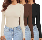Ekouaer Women's Long Sleeve Shirts Tight Fitted Tops Crewneck Underscrubs Tee Lightweight Basic Thermal Undershirts