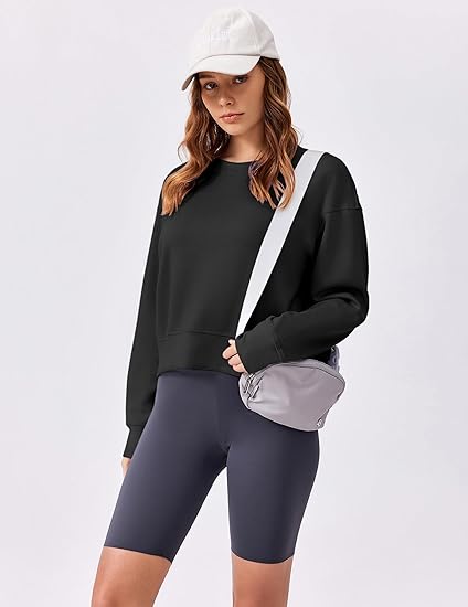 PINSPARK Soft Crewneck Cropped Sweatshirt for Women Long Sleeve Relaxed Lightweight Basic Crop Tops 2025