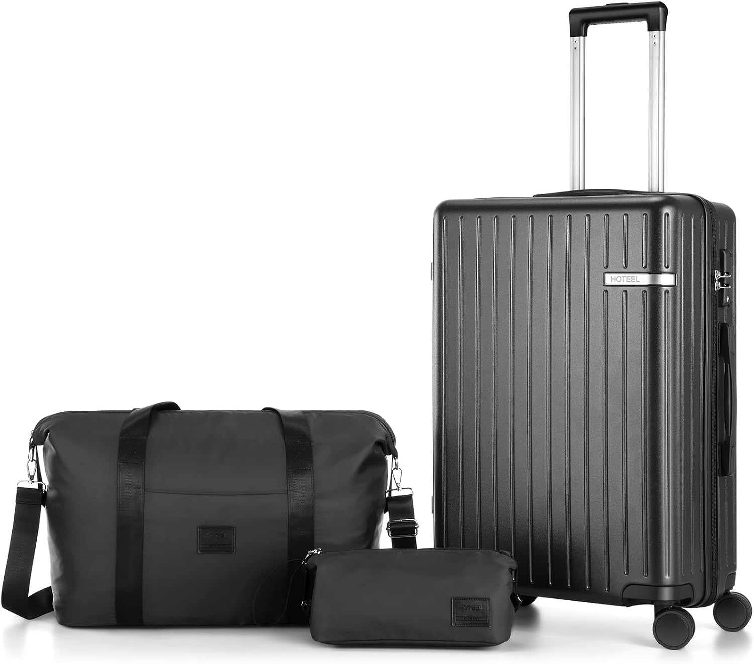 Luggages & Suitcases - Luggage Sets 3 Piece (4-YEARS WARRANTY), ABS+PC Suitcases with Wheels and Side Hook, Hardshell 20 inch Luggage with Duffel Bag Travel Bag, Black