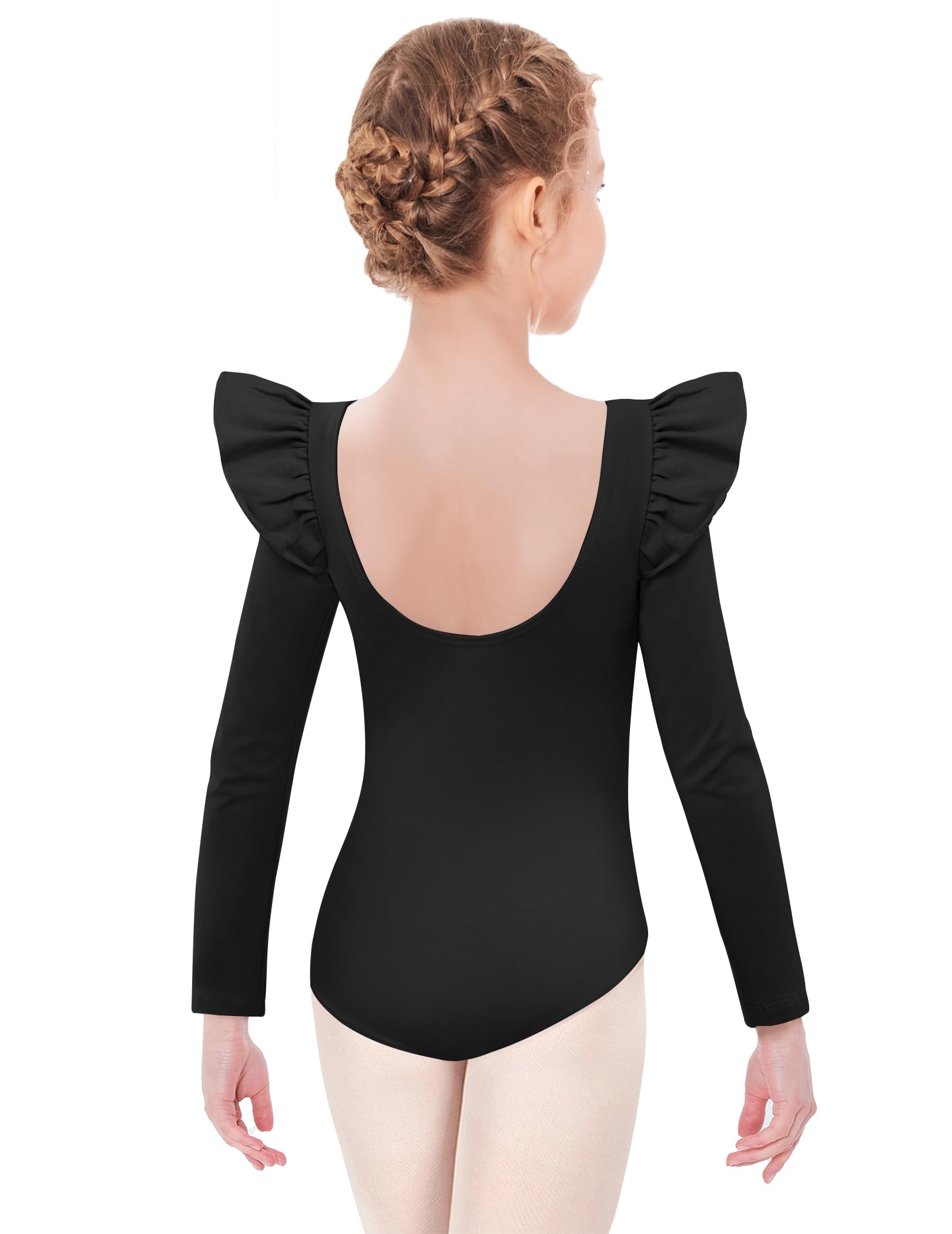 Arshiner Ruffle Long Sleeve Leotard for Girls Ballet Leotards Low Back Gymnastic Dance Outfits for Toddler