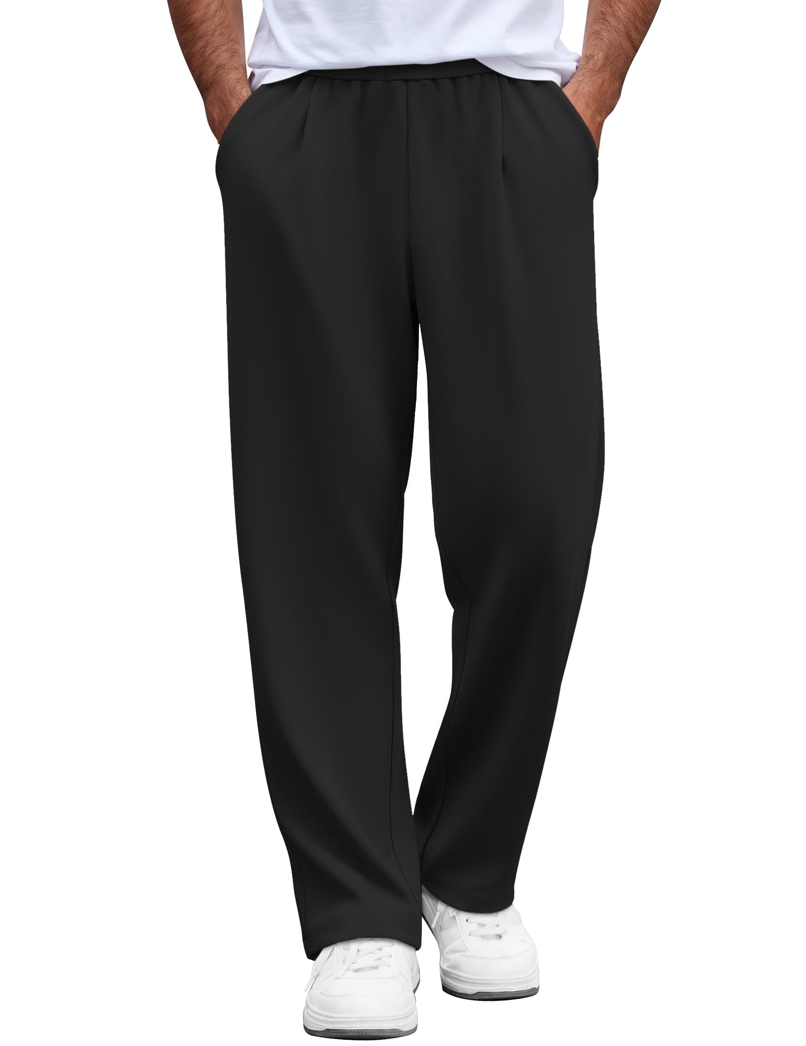 COOFANDY Mens Casual Sweatpants Open Bottom Lounge Pants Lightweight Baggy Workout Yoga Track Pants Black