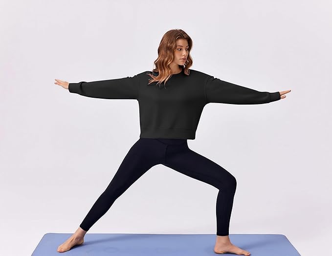 PINSPARK Soft Crewneck Cropped Sweatshirt for Women Long Sleeve Relaxed Lightweight Basic Crop Tops 2025