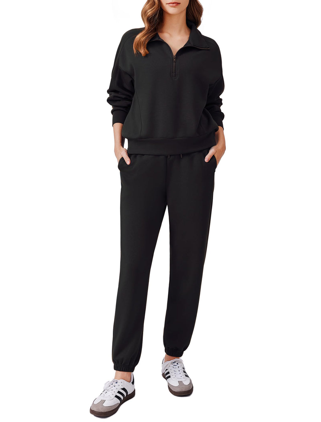 PINSPARK 2 Piece Sets for Women 2024 Fall Outfits Tracksuit Long Sleeve Half Zip Sweatshirt Jogger Sweatpants Matching Set