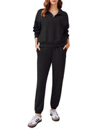PINSPARK 2 Piece Sets for Women 2024 Fall Outfits Tracksuit Long Sleeve Half Zip Sweatshirt Jogger Sweatpants Matching Set