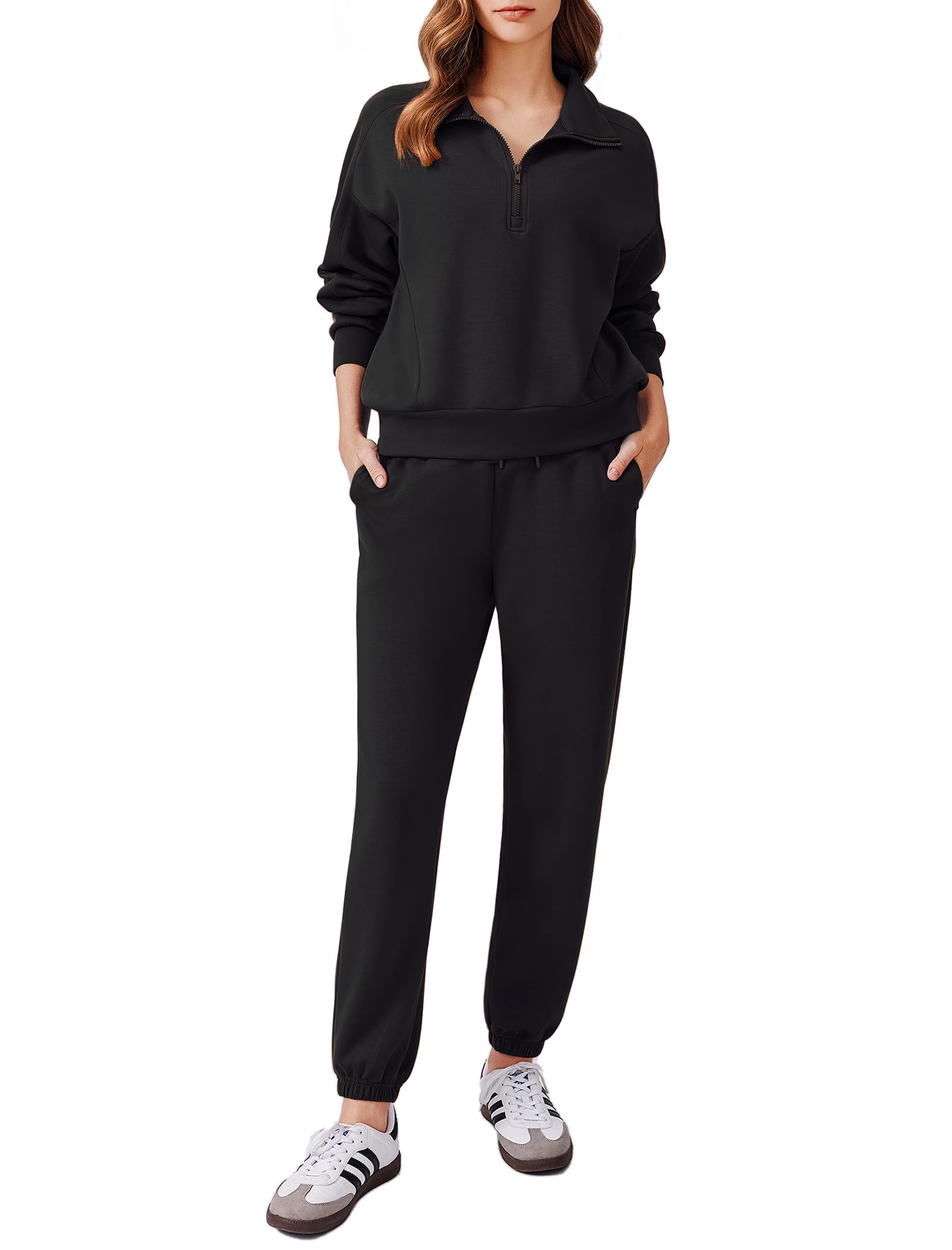 PINSPARK 2 Piece Sets for Women 2024 Fall Outfits Tracksuit Long Sleeve Half Zip Sweatshirt Jogger Sweatpants Matching Set