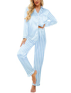 Ekouaer Women's Classic Button Down Long Satin Silk Pajama Set