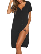 Ekouaer Women's Nightshirt Short Sleeve Button Down Nightgown V-Neck Sleepwear Pajama Dress