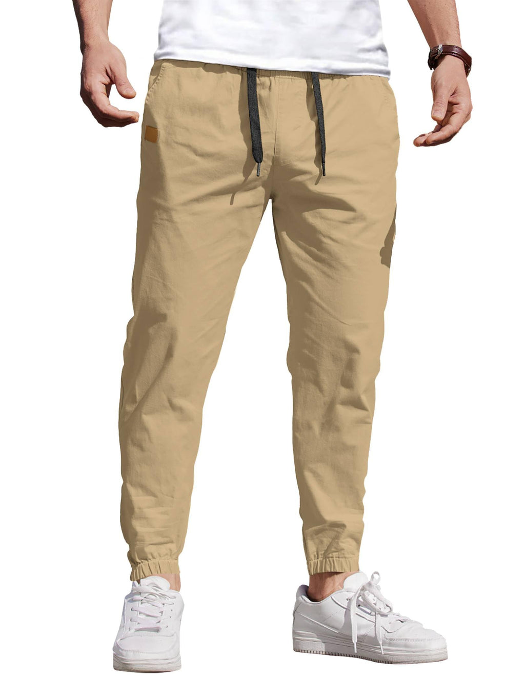 COOFANDY Men's Trousers Casual Cargo Joggers Pants Elastic Waist Chino Pants Drawstring Pants with Pockets Black S