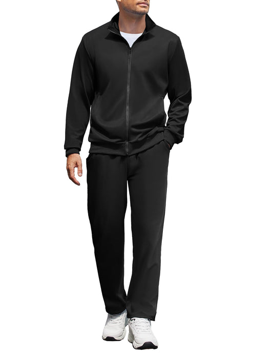COOFANDY Black Jogging Tracksuit Men Sweat Suits 2 Piece Set Zip Up Track Jackets & Athletic Pants With Pockets M