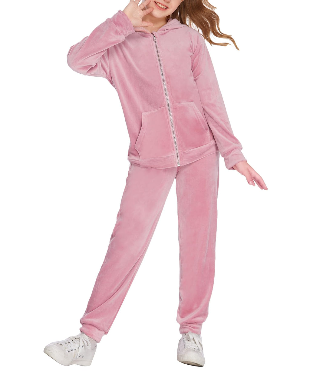 Arshiner 2 Piece Outfits for Girls Velour Tracksuit Hoodie and Jogger Set Sweatsuit Athletic Clothes Sets