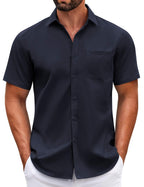 COOFANDY Mens Short Sleeve Casual Button Down Shirts Summer Untucked Dress Shirts with Pocket