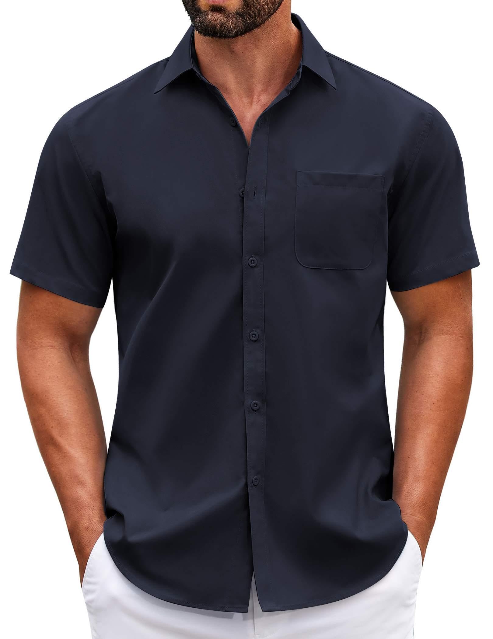 COOFANDY Mens Short Sleeve Casual Button Down Shirts Summer Untucked Dress Shirts with Pocket