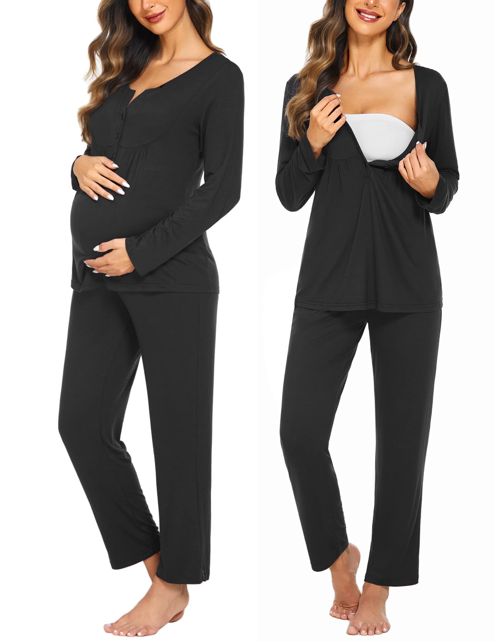 Ekouaer Maternity Nursing Pajama Sets Labor Delivery Pjs Long Sleeve Breastfeeding Pajamas Pregnancy Sleepwear Set