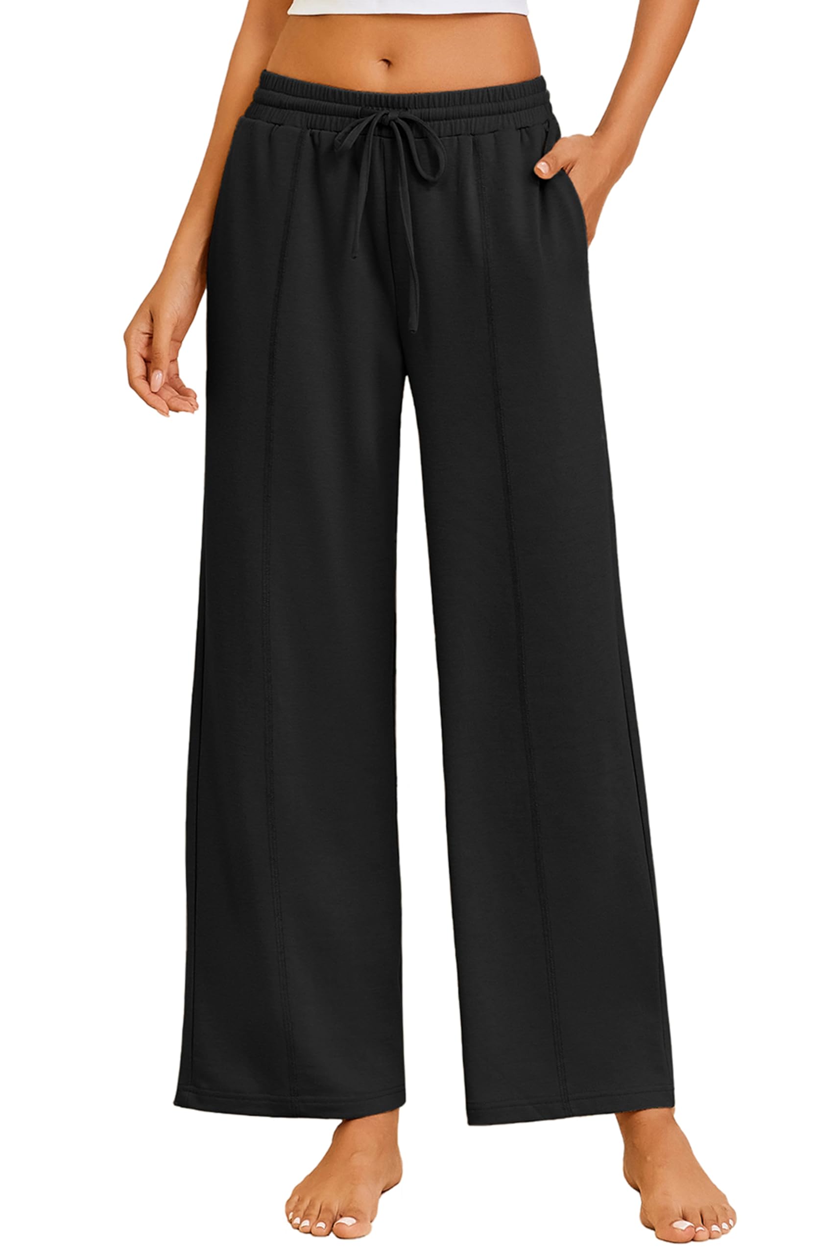 Ekouaer Women's Wide Leg Yoga Pants Comfy Sweatpants Drawstring Pajama bottoms High Waisted Lounge Pants with Pockets