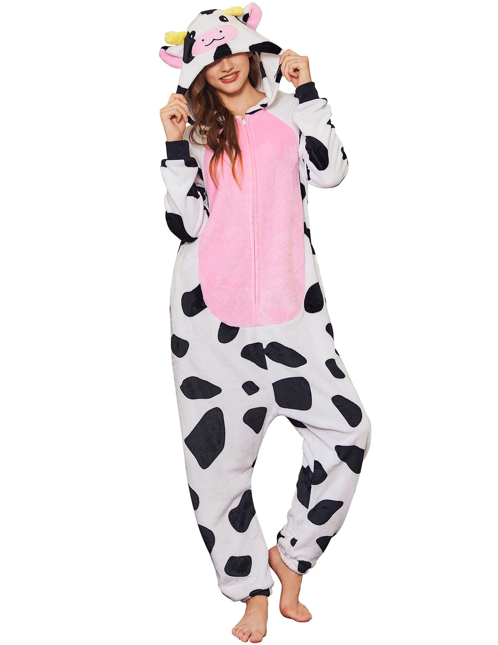 Ekouaer Adult Onesie Animal Halloween Costumes One Piece Pajamas Cosplay Suit Party Wear for Women and Men