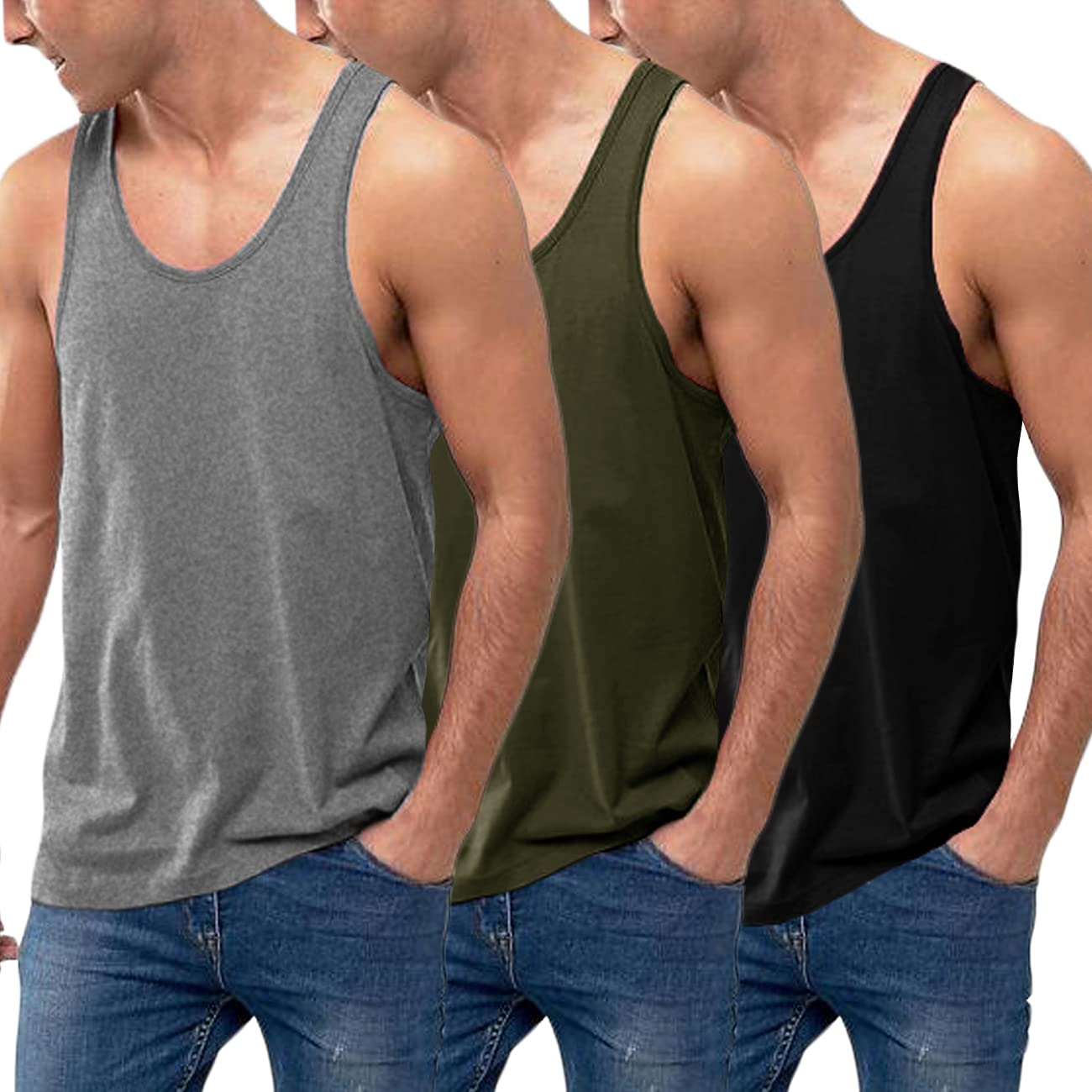 COOFANDY Men's 3 Pack Tank Tops Cotton Performance Sleeveless Casual Classic T Shirts (Blue/Red/Yellow, X_Large)
