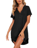 Ekouaer Women V Neck Button Down Nightgown