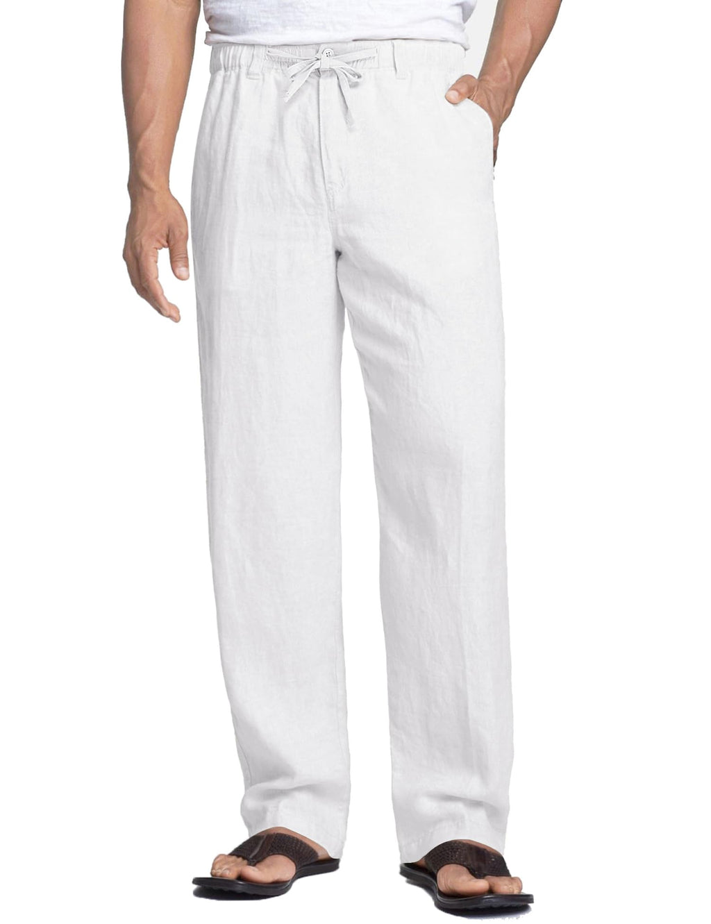 COOFANDY Men's Linen Trousers Casual Summer Drawstring Trousers Linen Pants Beach Leisure Trousers with Elasticated Waist Comfort Fit Khaki XL