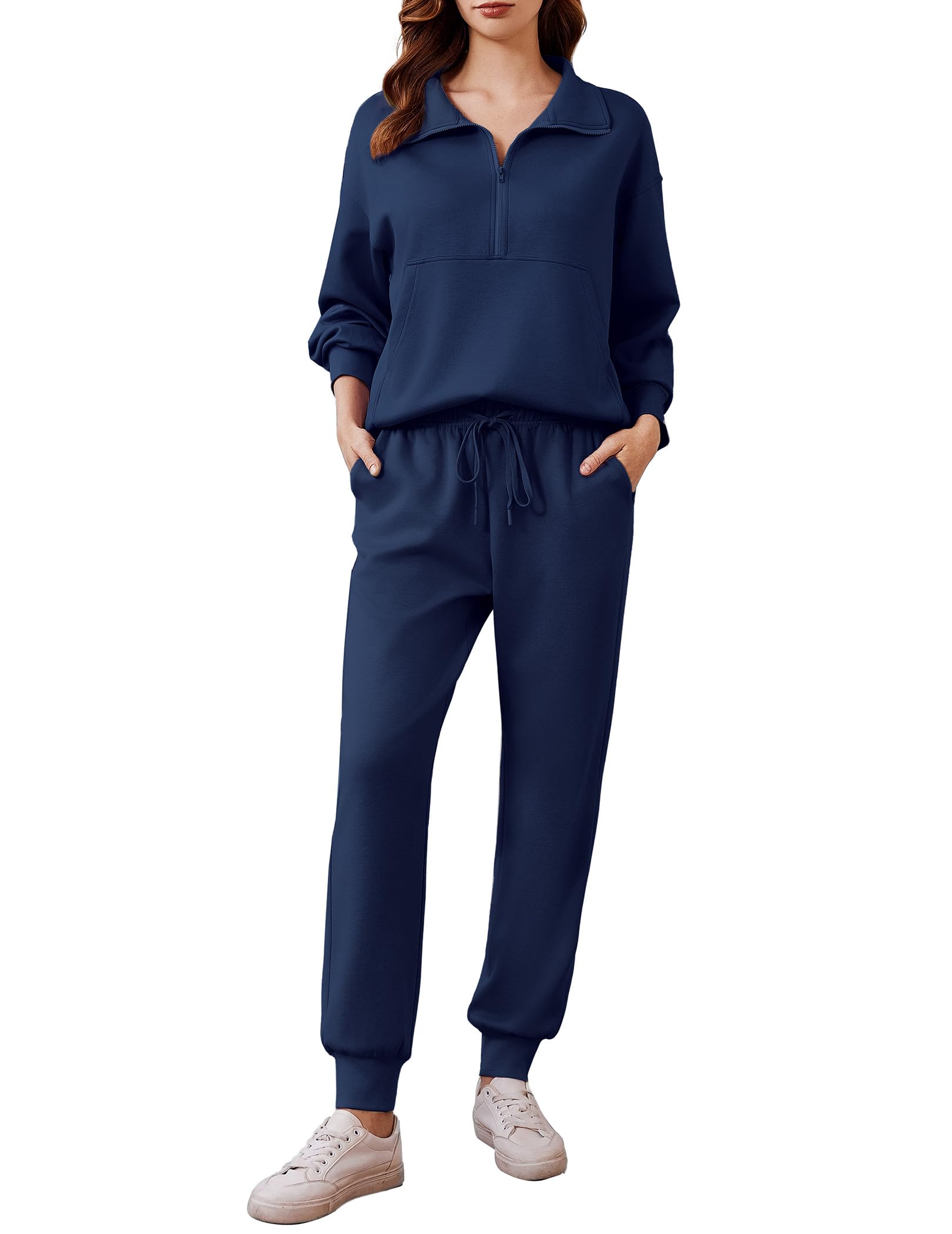 PINSPARK 2 Piece Sets for Women 2025 Fall Travel Outfits Long Sleeve Tracksuit Joggers Sets Half Zip Sweatsuit Matching Set