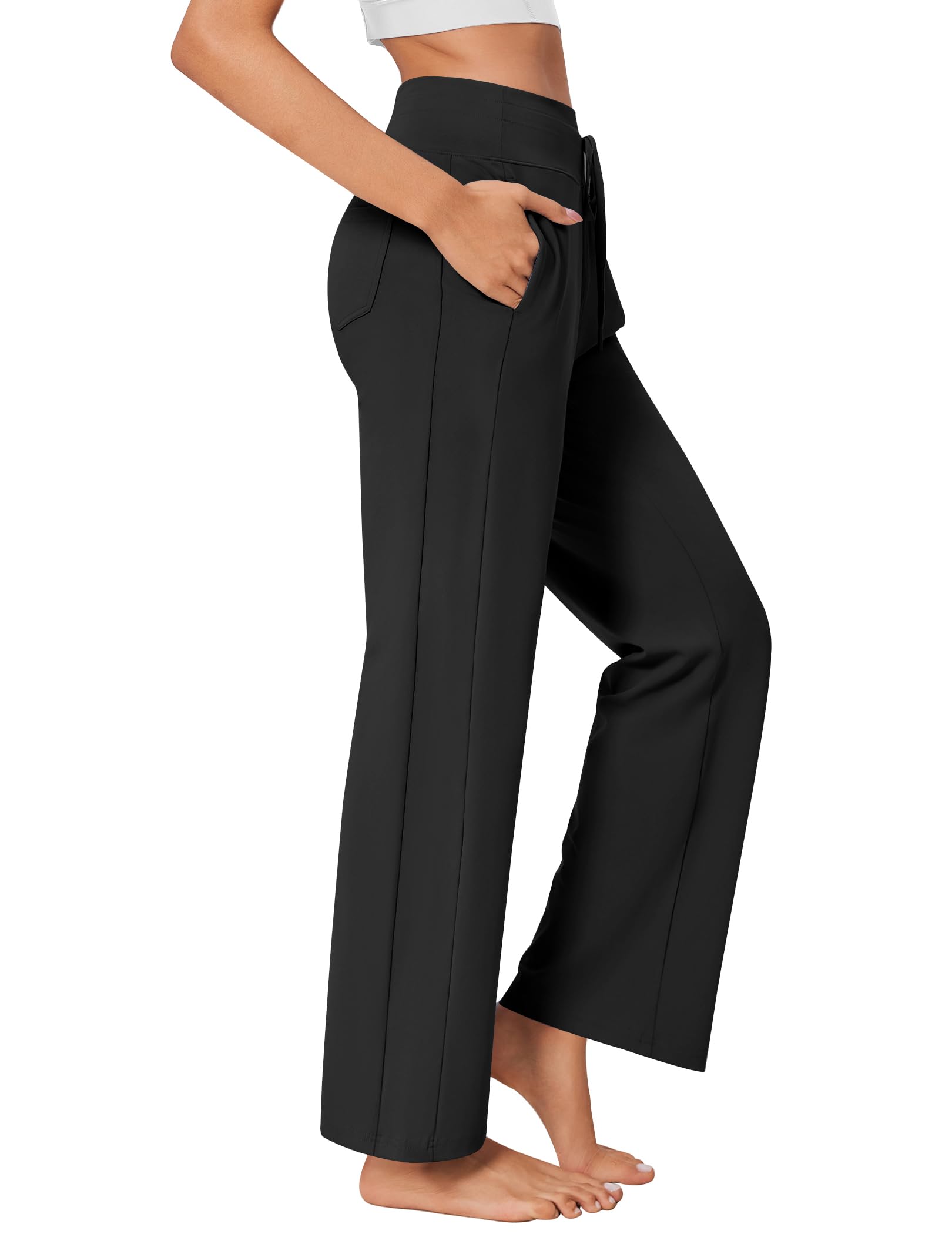 PINSPARK Wide Leg Yoga Pants Women High Waisted Workout Pants UPF 50+ Drawstring Sweatpants with 4 Pockets