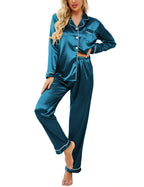 Ekouaer Women's Classic Button Down Long Satin Silk Pajama Set