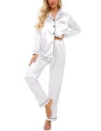 Ekouaer Women's Classic Button Down Long Satin Silk Pajama Set