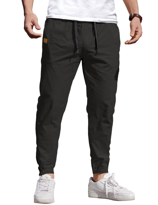 COOFANDY Men's Trousers Casual Cargo Joggers Pants Elastic Waist Chino Pants Drawstring Pants with Pockets Black S