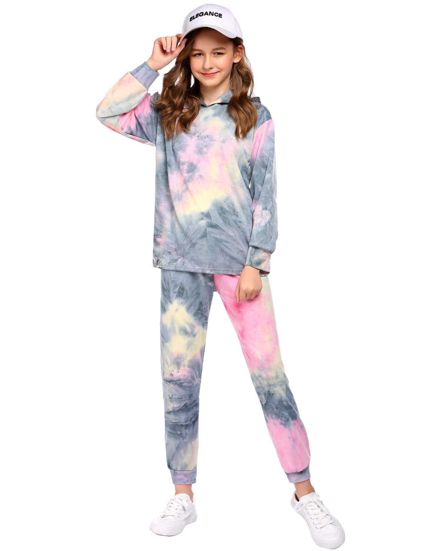 Arshiner Girl's 2 Piece Tie-dye Pullover Hooded Sweatshirt Set Sweatsuits and Sweatpants