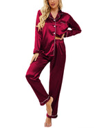 Ekouaer Women's Classic Button Down Long Satin Silk Pajama Set