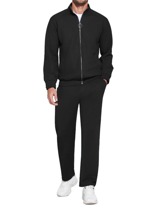 COOFANDY Mens Tracksuit 2 Piece Sets Casual Track Suit Zip Up Jogger Set Leisure Walking Suits Sets Black X-Large