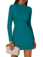 Zeagoo Women's Sexy Bodycon Dress Long Sleeve Slim Fit Turtleneck Dress Solid Color Party Club Dresses Fall Winter 2024
