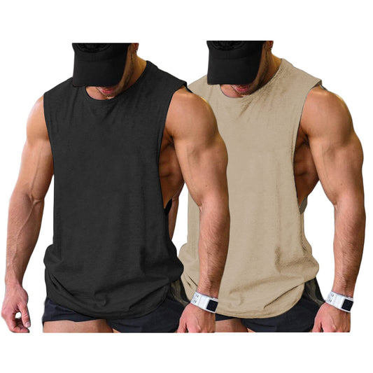 COOFANDY Mens Gym Tank Top Men UK Muscle Vest Workout Sleeveless Tshirt Bodybuilding Sport Summer Loose Fit Black Light Khaki XL