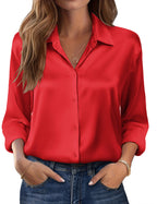Zeagoo Womens Tops Long Sleeve Satin Silk Button Down Shirts Casual Business Dressy Blouses Fall Clothes