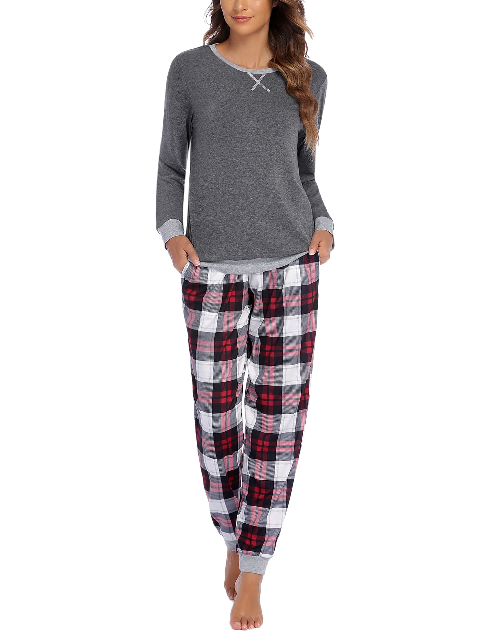 Ekouaer Pajamas For Women Comfy Long Sleeve Jogger Set Lounge Pjs Set With Pockets