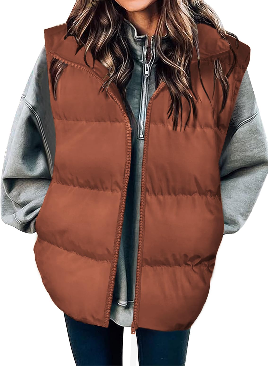 Zeagoo Puffer Vest Women Sleeveless Lightweight Quilted Jacket Stand Collar Zip Up Down with Pockets Winter Outerwear 2025