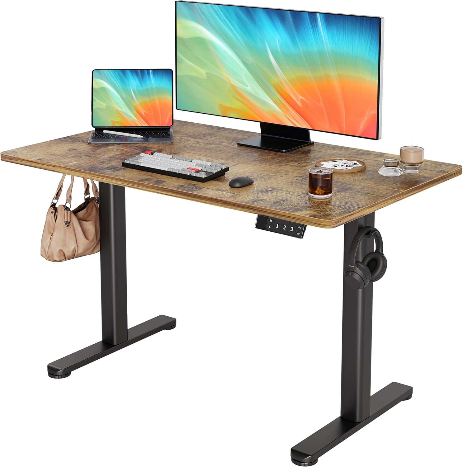 Smart Lift Table - Electric Standing Desk Adjustable Height, 48 x 24 Inches Stand up Desk with Cable Management, Home Office Desks with Splice Board & Black Frame