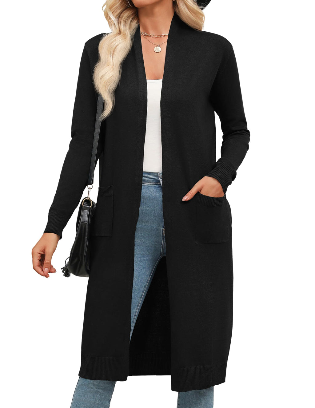 Zeagoo Women's Long Cardigan Sweaters Lightweight Sweater Long Sleeve Open Front Casual Knit Duster Cardigans with Pocket