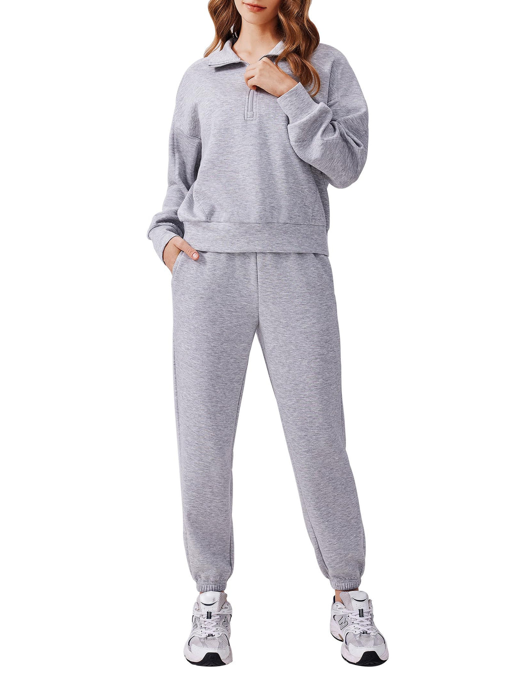 PINSPARK 2 Piece Sets for Women 2024 Fall Outfits Tracksuit Long Sleeve Half Zip Sweatshirt Jogger Sweatpants Matching Set