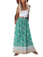 Zeagoo Women's 2025 Boho Floral Skirt Casual Elastic High Waist Maxi Skirts Flowy A Line Beach Long Skirt with Side Pockets