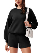 PINSPARK Two Piece Sets for Women 2024 Fall Outfits Sweatsuit 4 Pockets Sweat Short Sets Casual Matching Set Travel Tracksuit